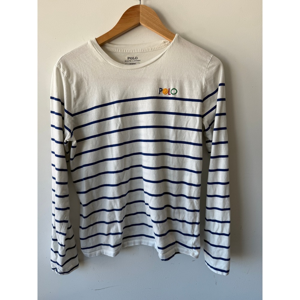 Polo Ralph Lauren US Open Striped Long Sleeve Shirt Mens Medium White Blue